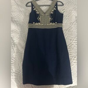 Lilly Pulitzer Blue and Cream Embellished Sheath Mini Dress